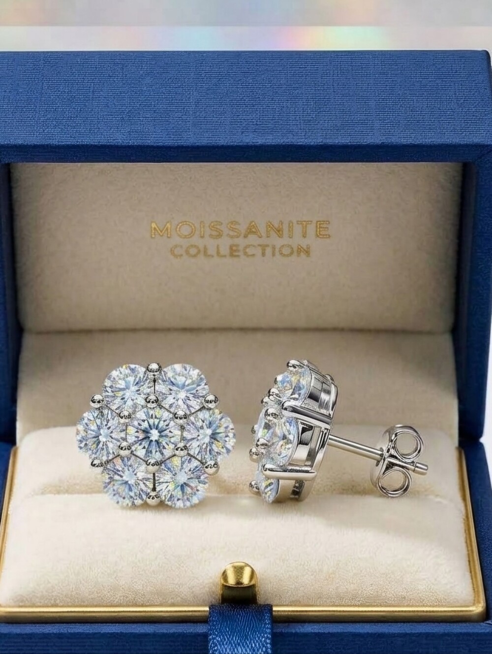 Moissanite Sparkling White Floral Cluster Earrings
